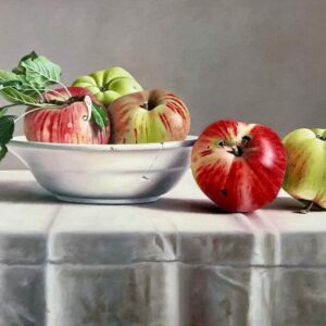 FRANK BEUSTER - Weiße Schale mit fünf Äpfeln
