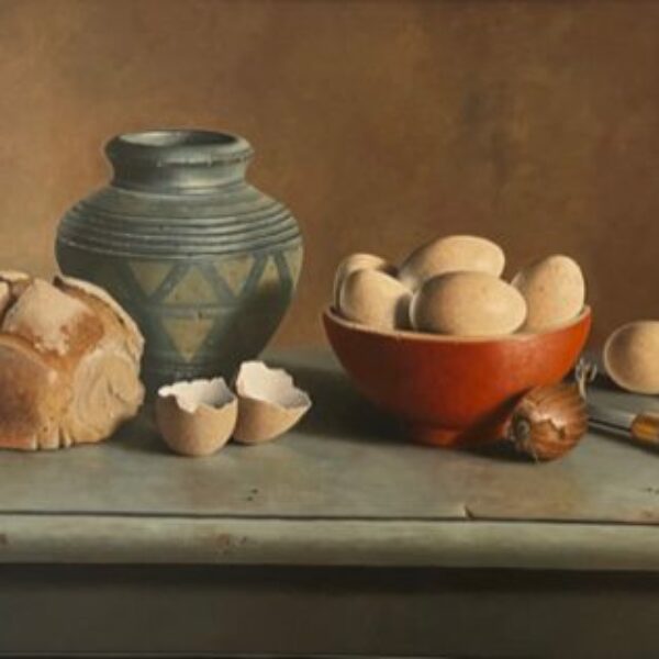 „Brot und Eier mit portugiesischer Vase“